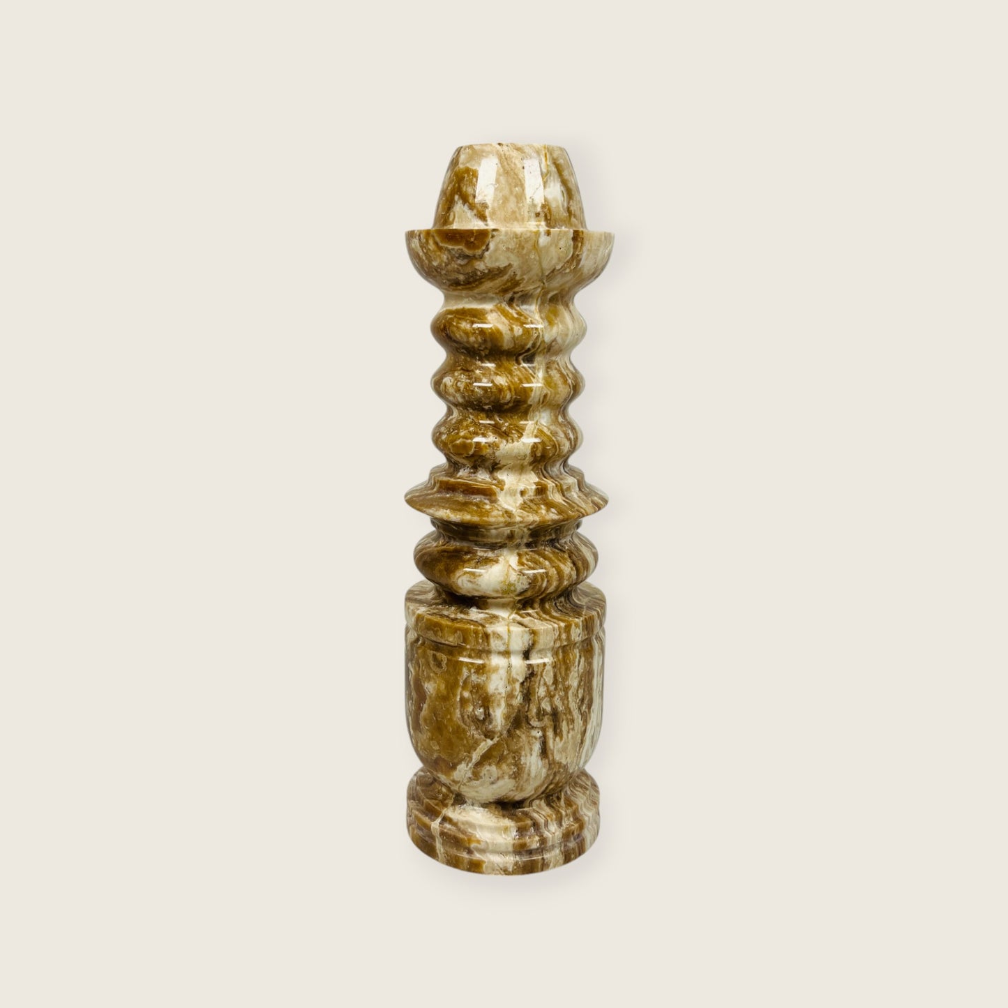Cairn Candle Stand - Travertine & Onyx