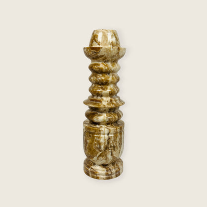 Cairn Candle Stand - Travertine & Onyx