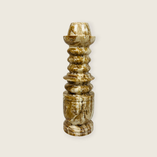 Cairn Candle Stand - Travertine & Onyx