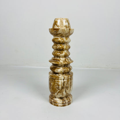 Cairn Candle Stand - Travertine & Onyx