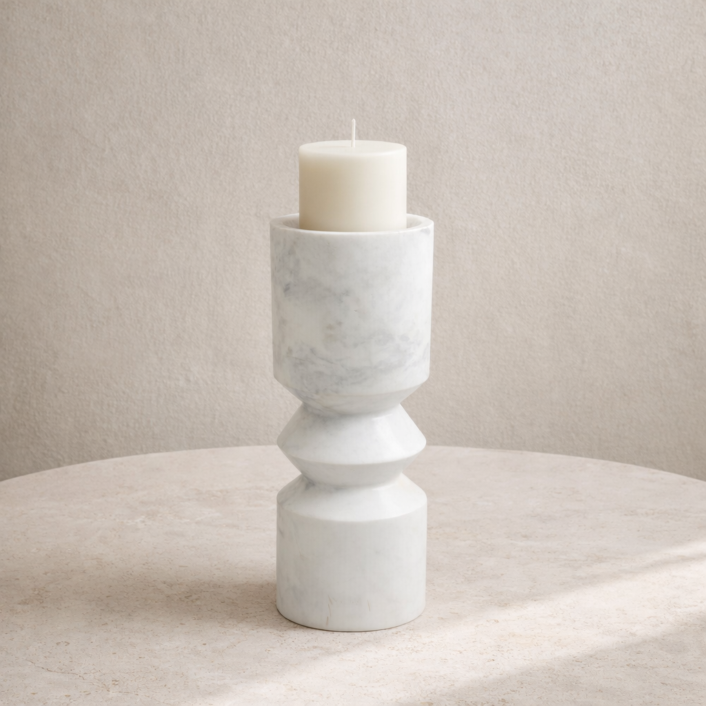Bulged Disc Candle Stand - White