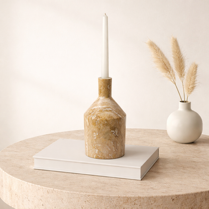 Wide Bottle Candle Stand - Travertine