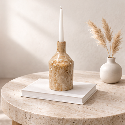 Wide Bottle Candle Stand - Travertine