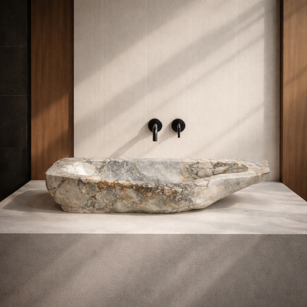 Veined Raw Marble Sink - Green Commando