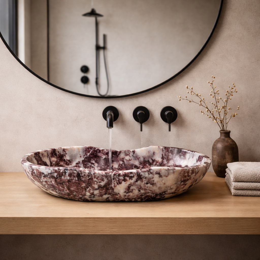 Flow Marble Sink - Red & White