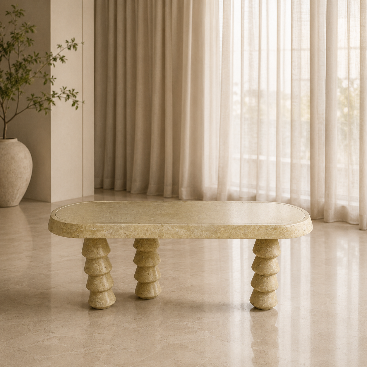 Three- Legged Table - Travertine