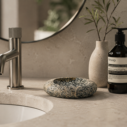 White lined Spotted Soap Dish - Riverstone