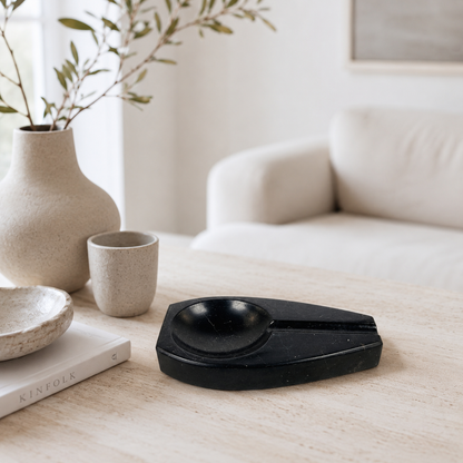 Curved Marble Ash Tray - Black