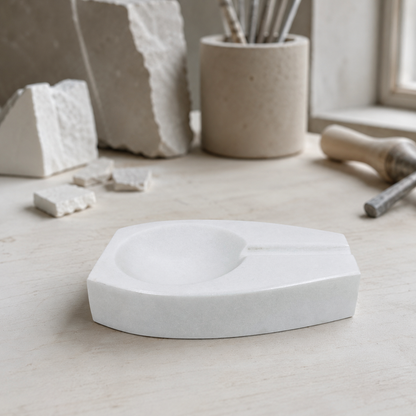 Curved Marble Ash Tray - White