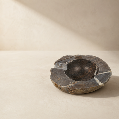 Dark Brown Lined Ash Tray - River Stone