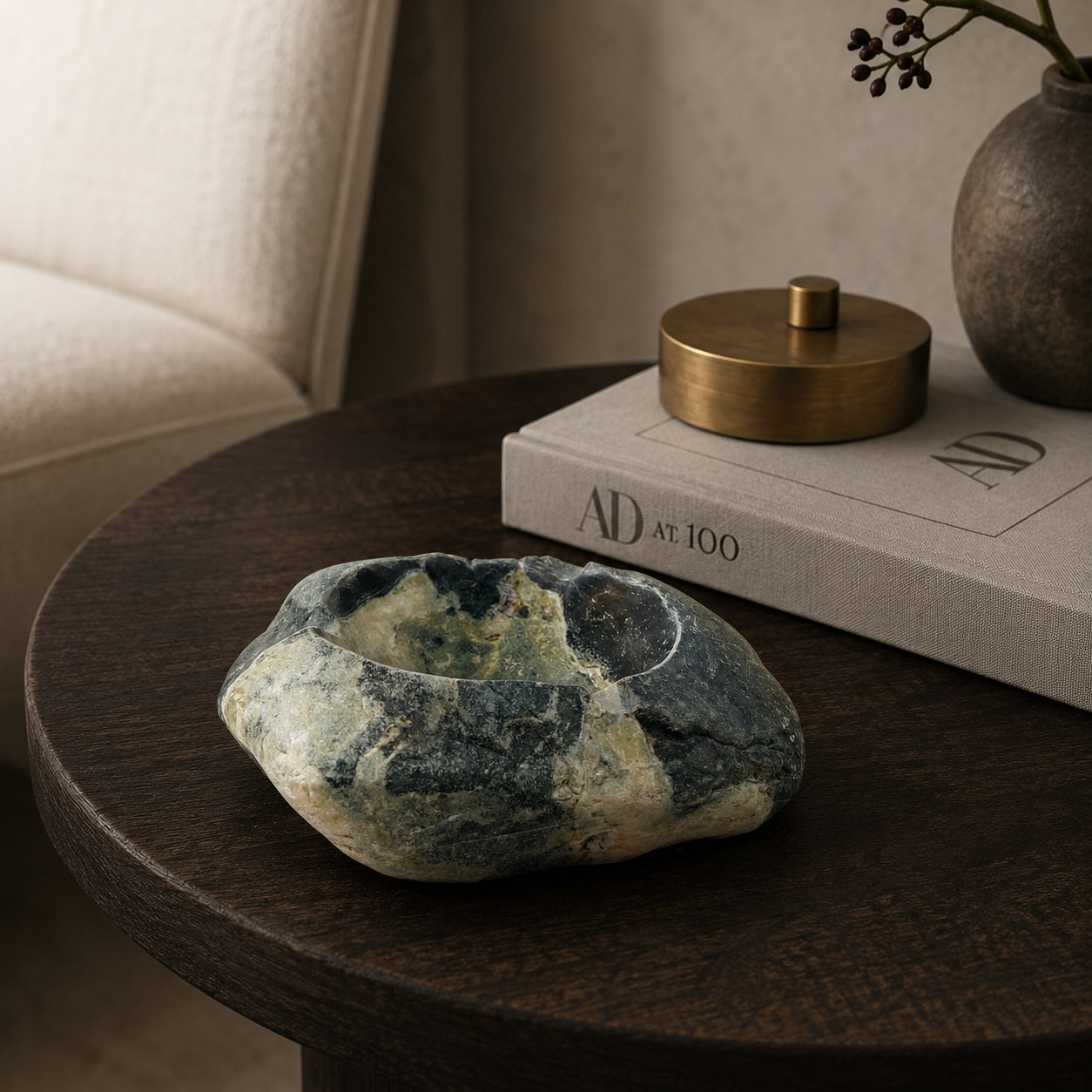 Green Water Marked Ash Tray - River Stone
