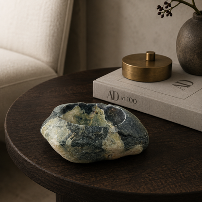 Green Water Marked Ash Tray - River Stone