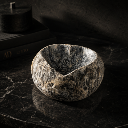 Heart Carved Grey Splashed Ash Tray - River Stone