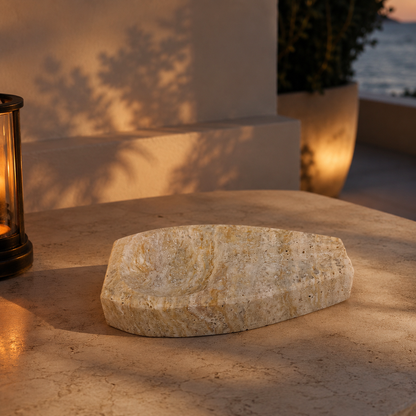 Curved Marble Ash Tray - Travertine