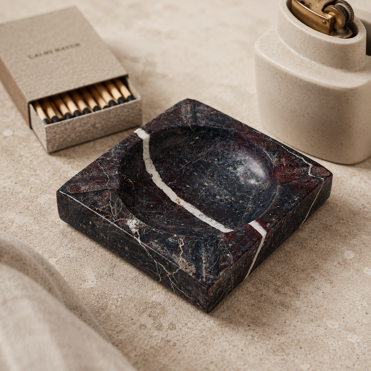 Square Marble Ash Tray - Burgundy