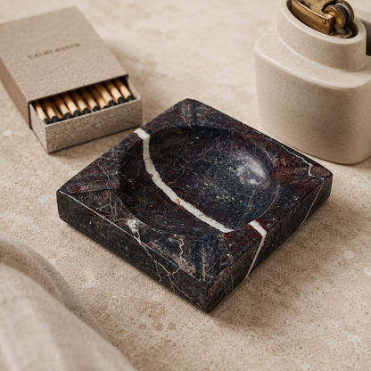 Square Marble Ash Tray - Burgundy