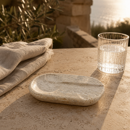 Oval Marble Ash Tray - Travertine