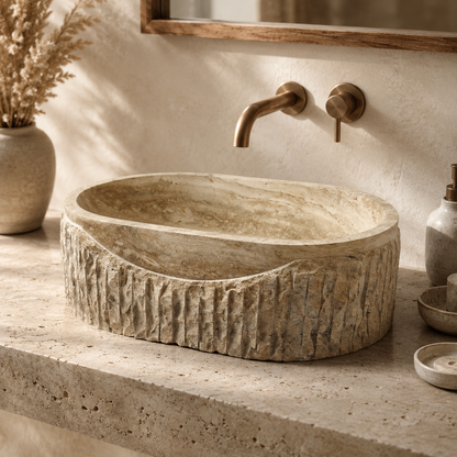 Dune & Texture Oval Sink - Travertine