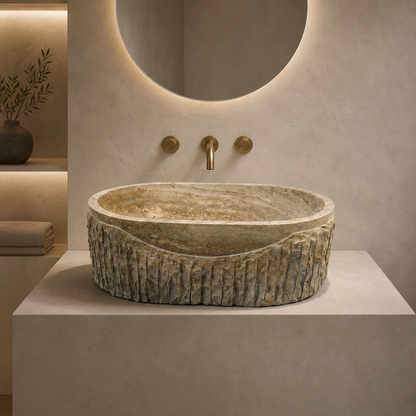 Dune & Texture Oval Sink - Travertine