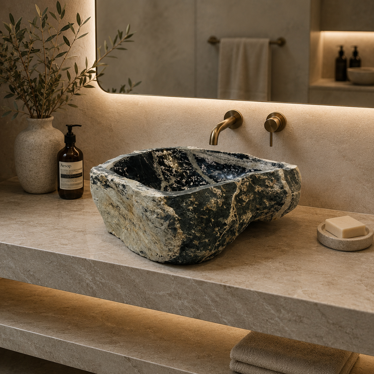 Thunder Stone Carved Sink - Riverstone
