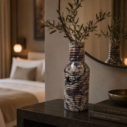 Grooved Marble Vase - Red & White