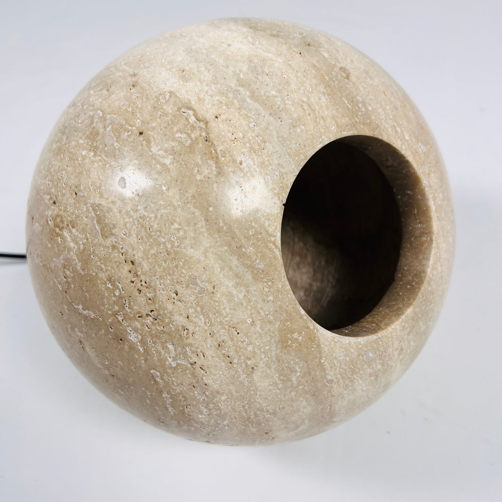 Spherical Beige Travertine Table Lamp