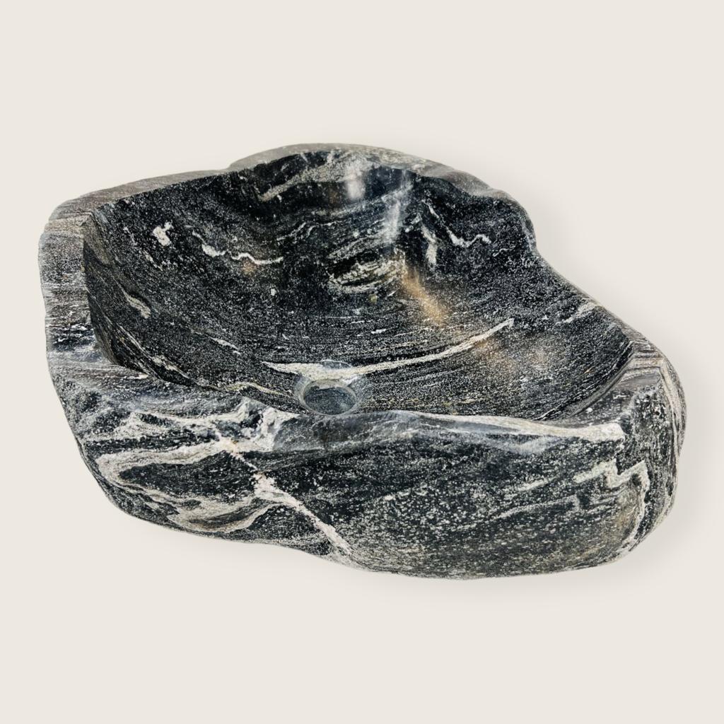 White Lined Black River Stone Sink