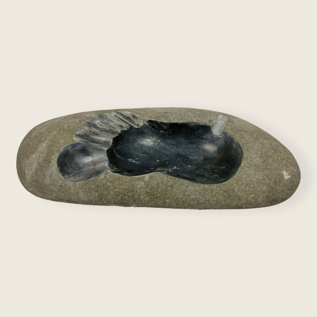 River Stone Foot Print Carved Ash Tray