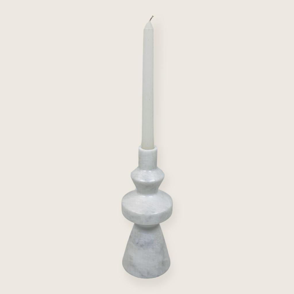 Saucer Bulged White Marble Candle Stand