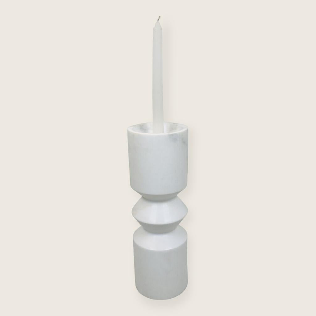 Bulged Disc White Marble Candle Stand