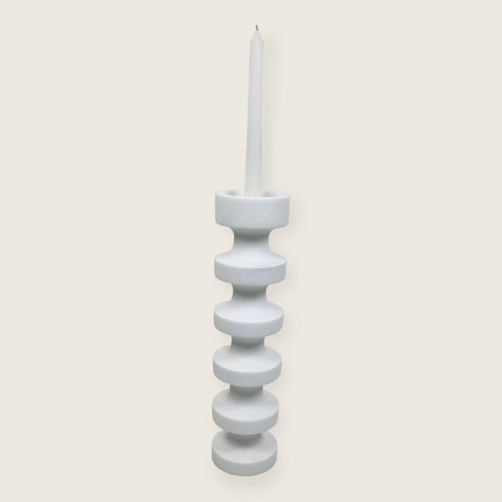 Stacked Disc White Marble Candle Stand (Large)