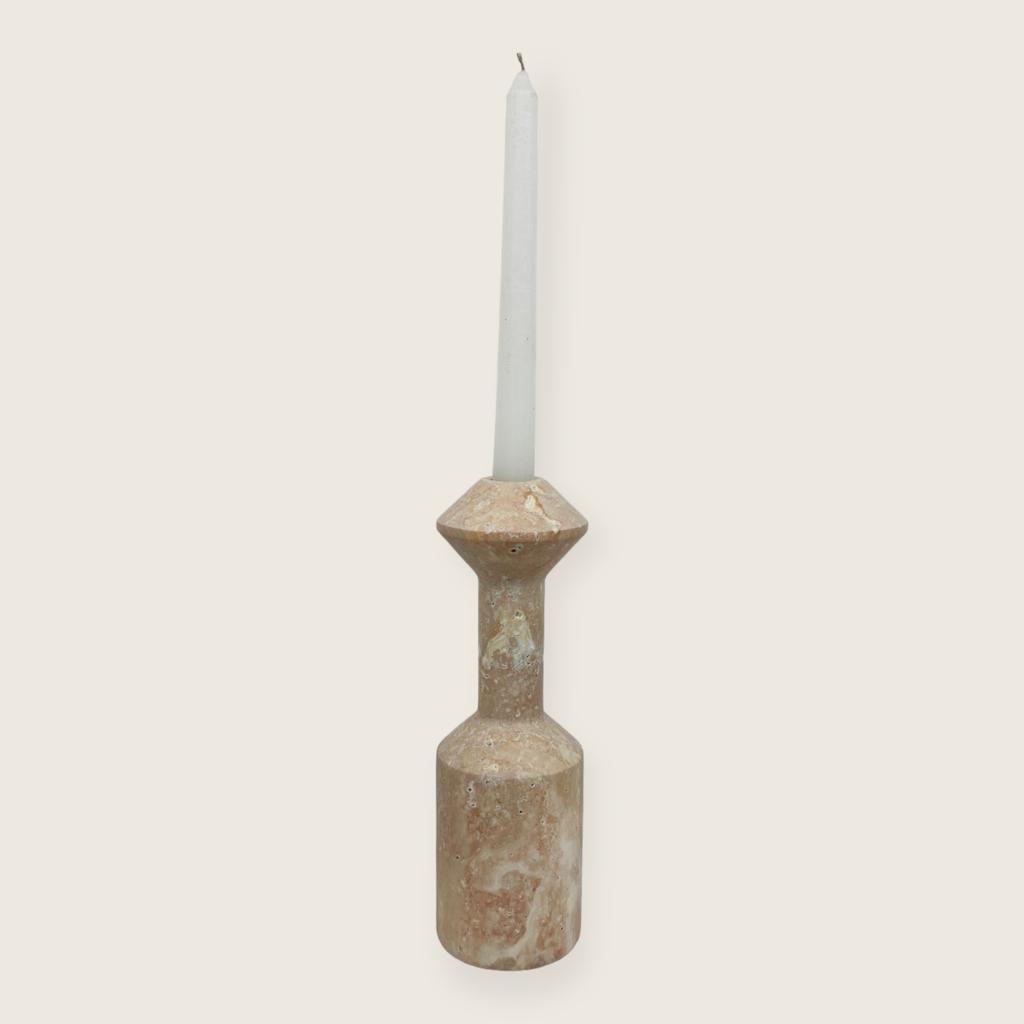 Long Bottled Light Red Travertine Candle Stand