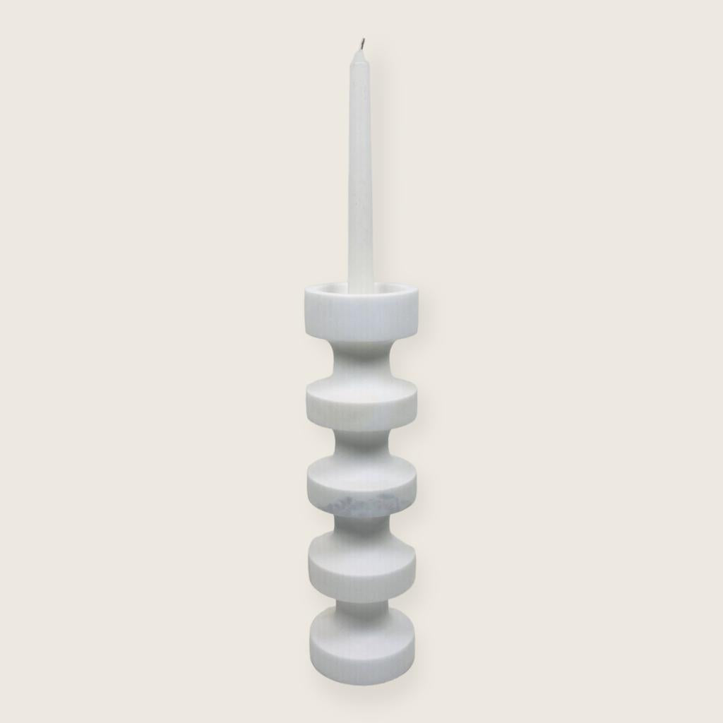 Stacked Disc White Marble Candle Stand (Medium)