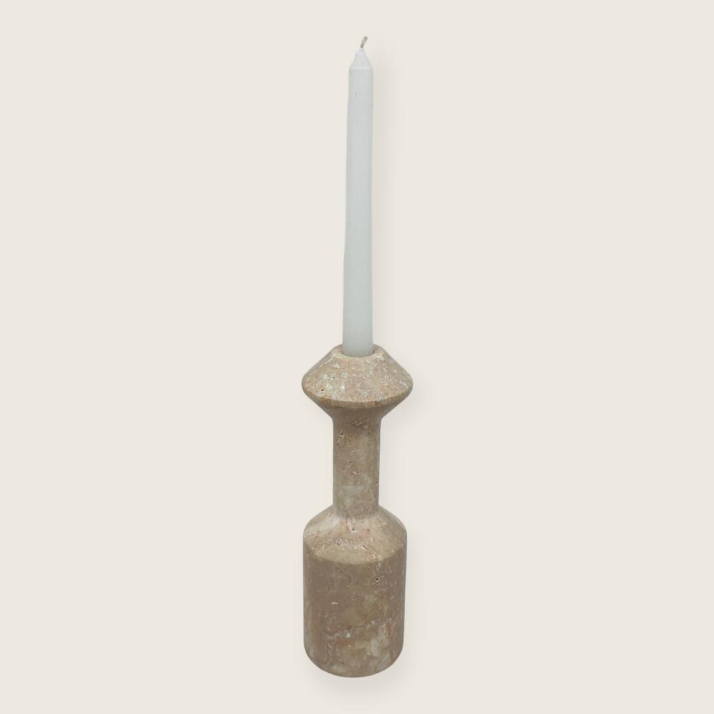 Long Bottled Light Red Travertine Candle Stand