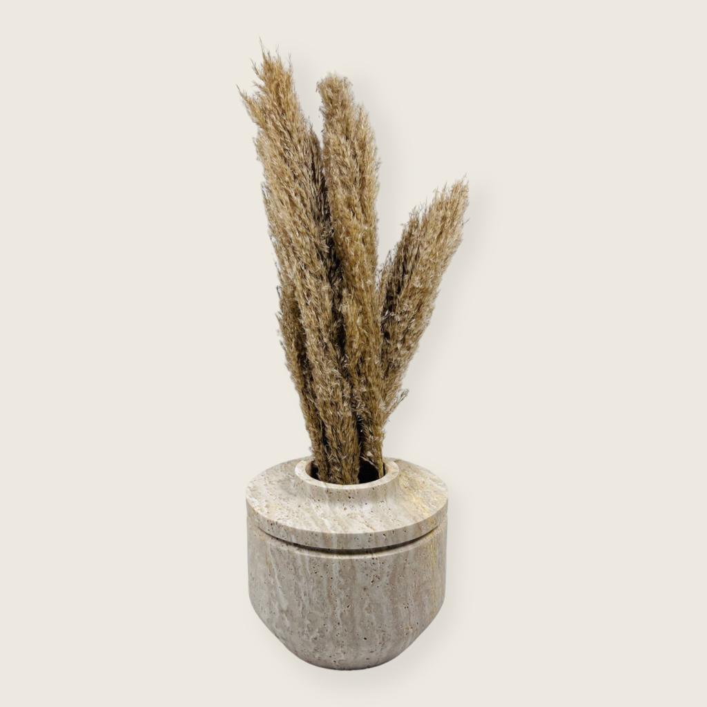 Ringed Wide Bottom Travertine Vase (Medium)