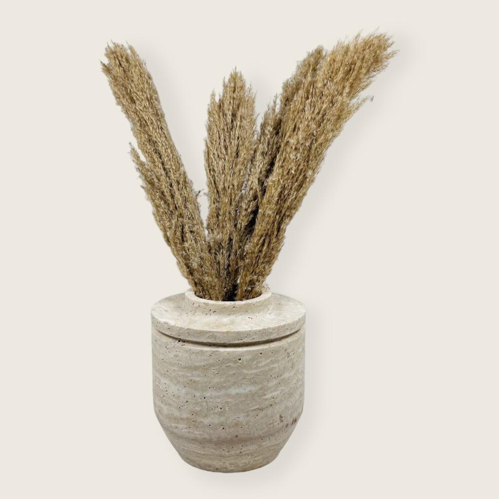 Ringed Wide Bottom Travertine Vase (Large)