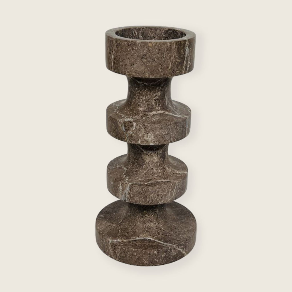 Stacked Disc Brown Marble Candle Stand (Small)