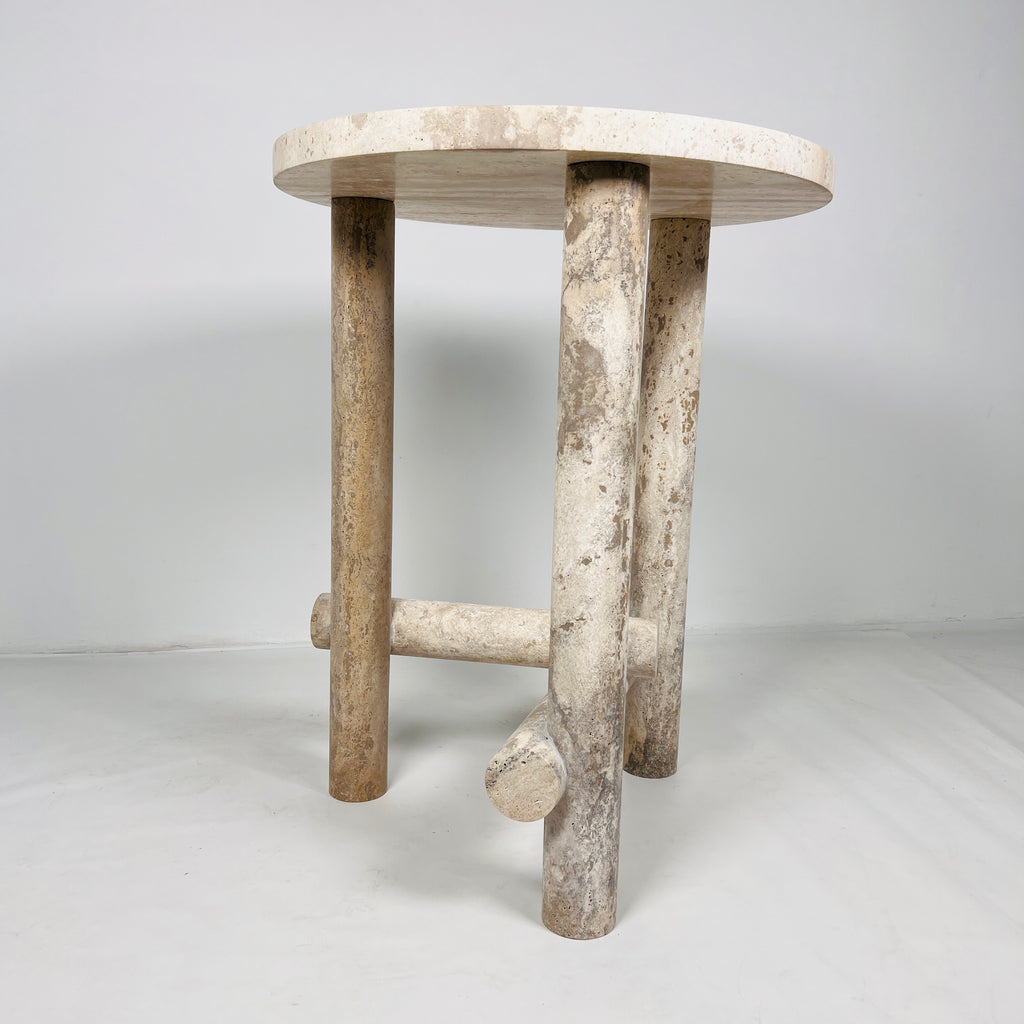 Three- Legged Travertine Side Table