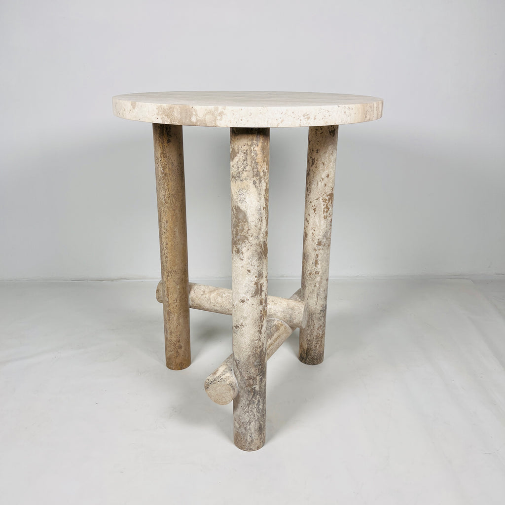 Three- Legged Travertine Side Table