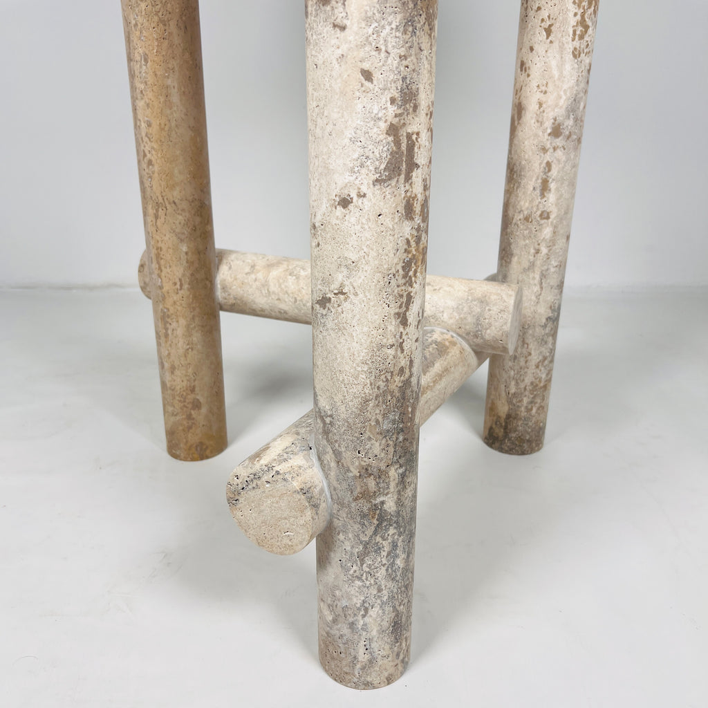 Three- Legged Travertine Side Table