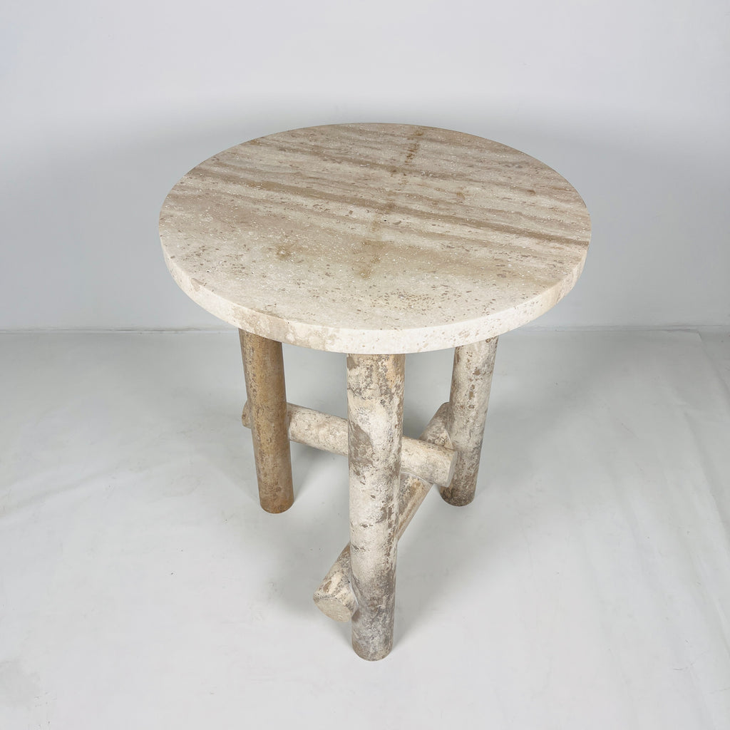 Three- Legged Travertine Side Table