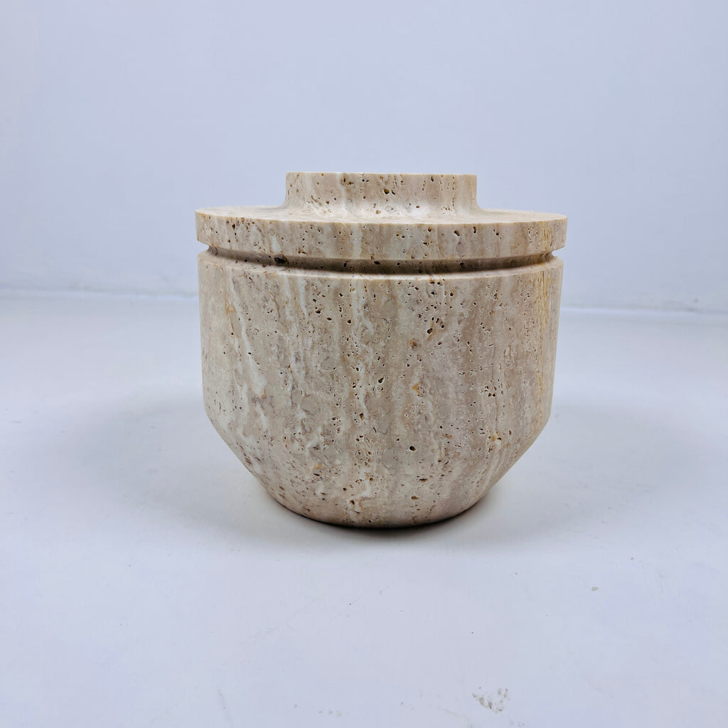 Ringed Wide Bottom Travertine Vase (Medium)