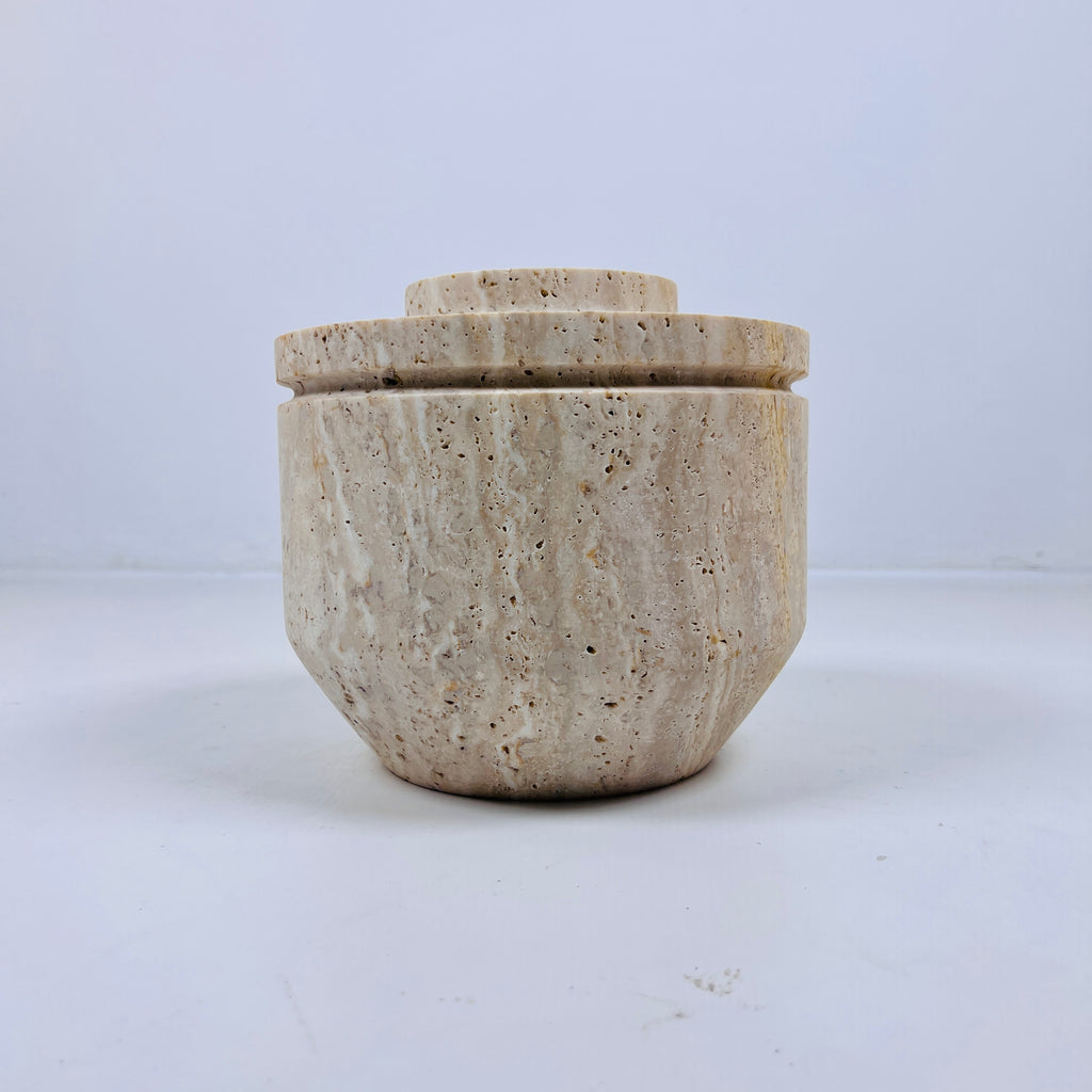 Ringed Wide Bottom Travertine Vase (Medium)