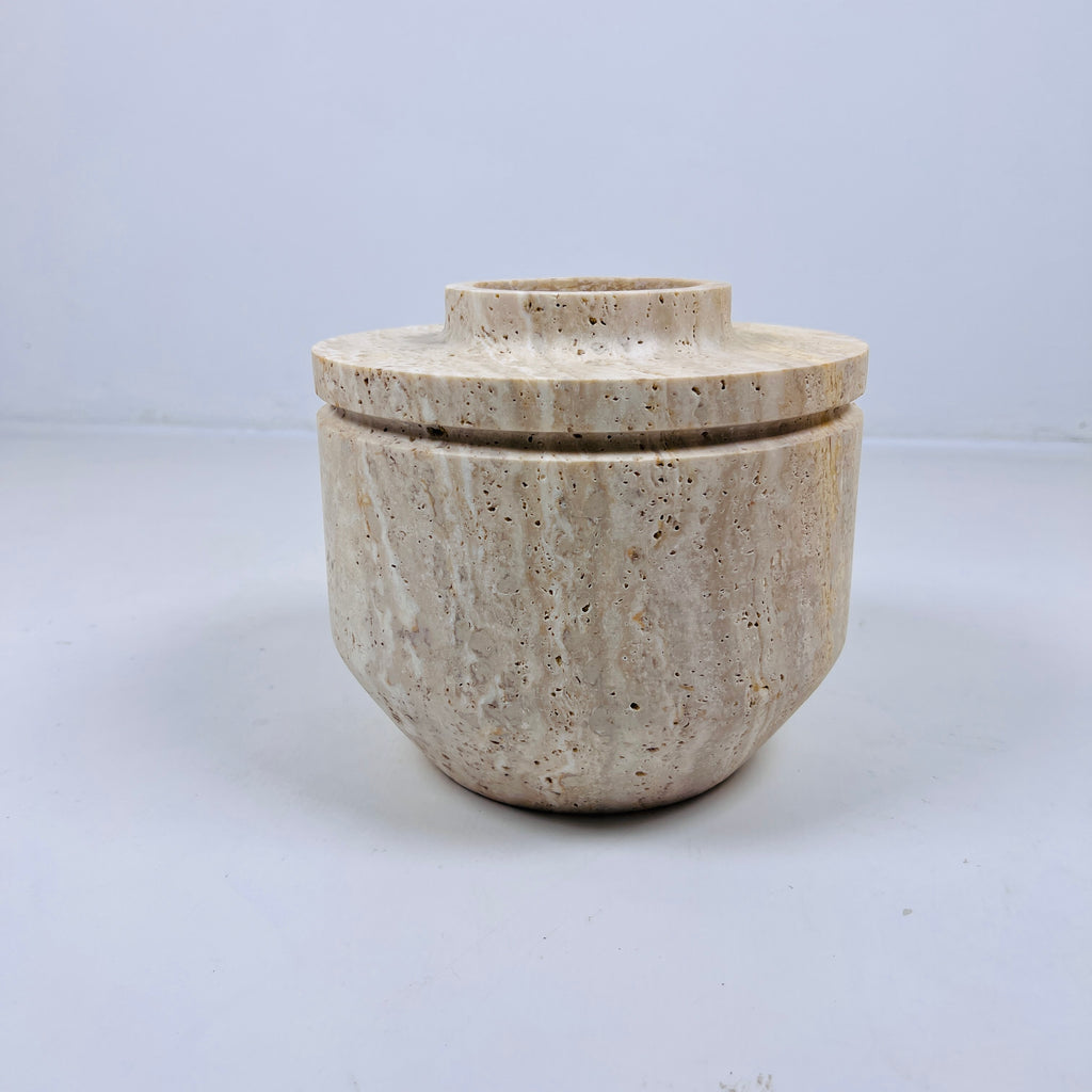 Ringed Wide Bottom Travertine Vase (Medium)