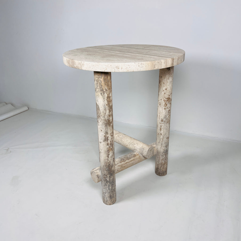 Three- Legged Travertine Side Table