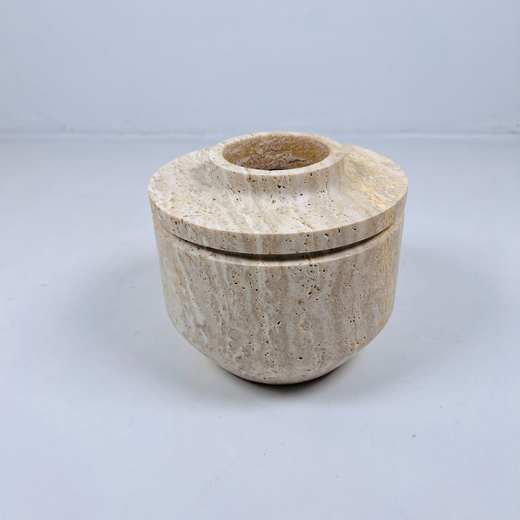 Ringed Wide Bottom Travertine Vase (Medium)