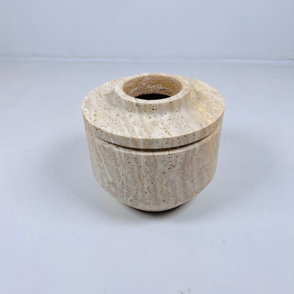 Ringed Wide Bottom Travertine Vase (Medium)