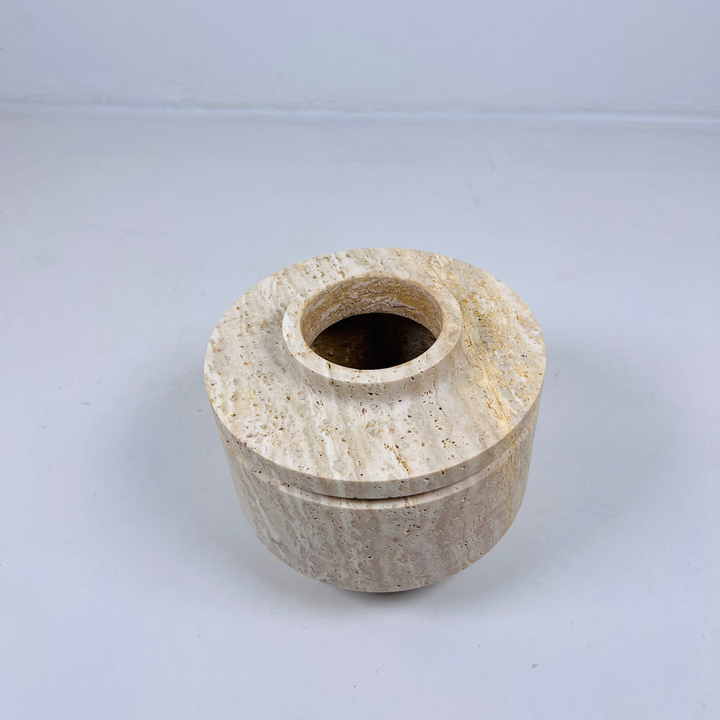 Ringed Wide Bottom Travertine Vase (Medium)