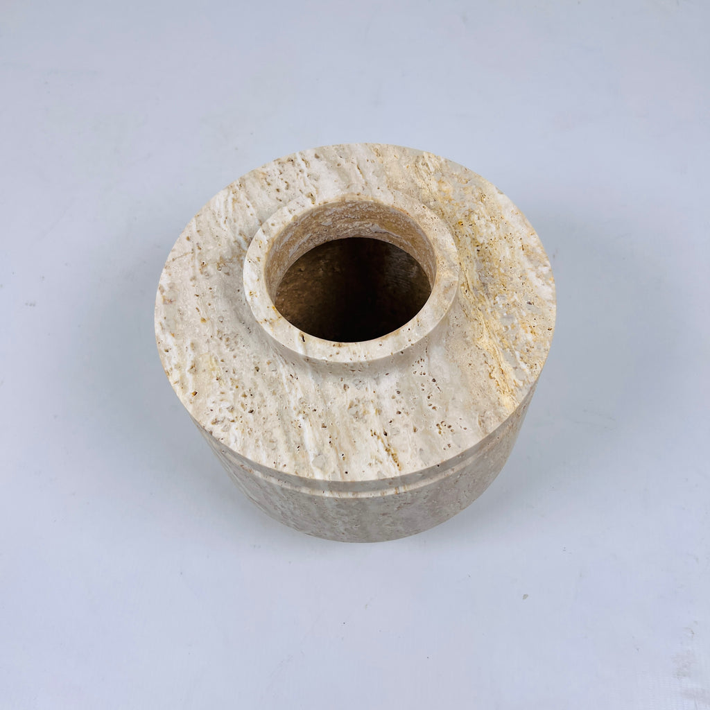 Ringed Wide Bottom Travertine Vase (Medium)