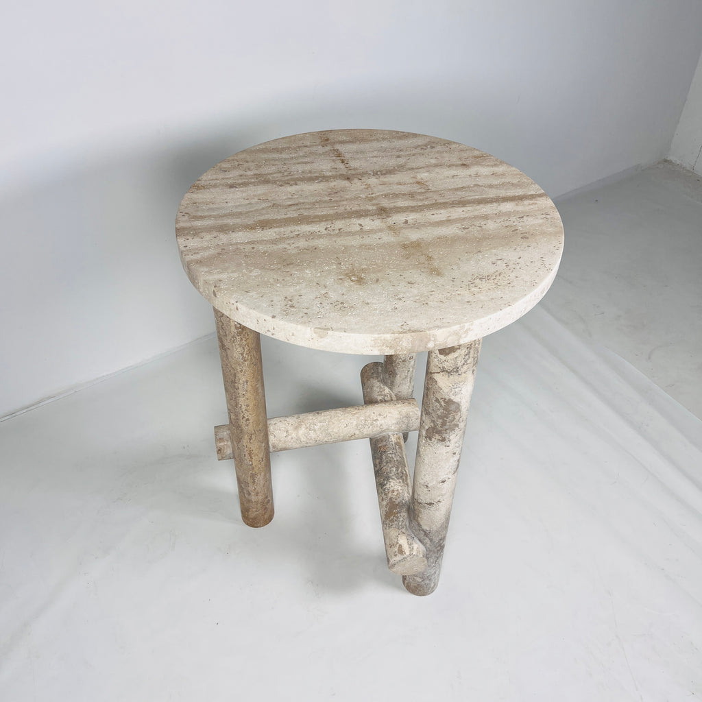 Three- Legged Travertine Side Table